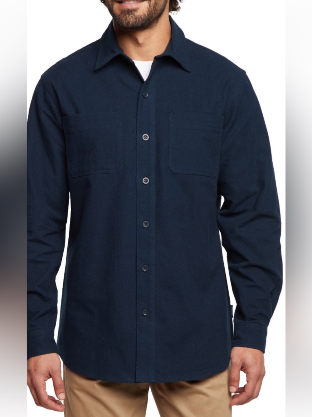 Woolrich Men's blue Button-Up chamois 100% cotton Long Sleeve Shirt
